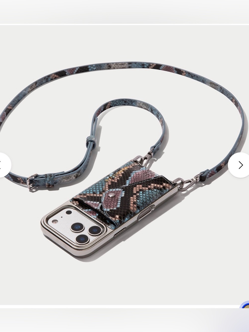 Bandolier Snake-Print Crossbody Phone Case in Blue Pink Brown